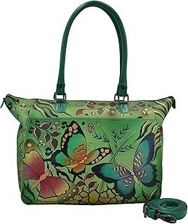 womens Anna Anuschka Handpainted Large Tote, Animal Butterfly Design