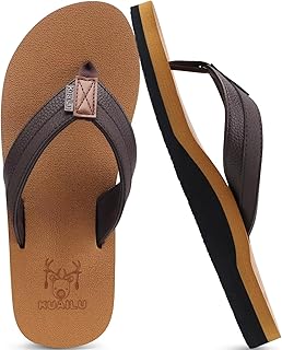 KuaiLu Men’s Yoga Mat Leather Flip Flops with Arch Support