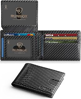 RUNBOX Wallet for Men Slim RFID Leather 2 ID Window With Gift Box