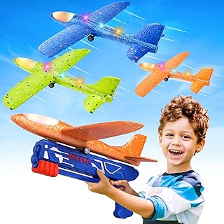 Fuwidvia 3 Pack Airplane Launcher Toys with LED Foam Glider