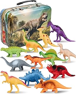 PLAYVIBE Dinosaur Toys – 12 Realistic Models in Metal Storage Box