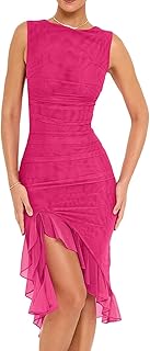 Women’s Midi Bodycon Dress Summer Sleeveless Ruffle Mermaid
