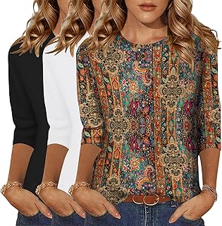 Zeagoo Women’s 3 Pack 3/4 Sleeve Crewneck Cute Basics Tees