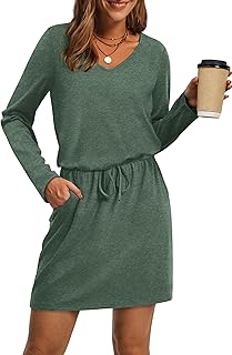 OFEEFAN Fall Dresses for Women – V Neck Long Sleeve A-Line
