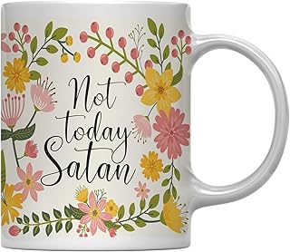 Andaz Press Floral Mug with Funny Rude Quote, Not Today Satan
