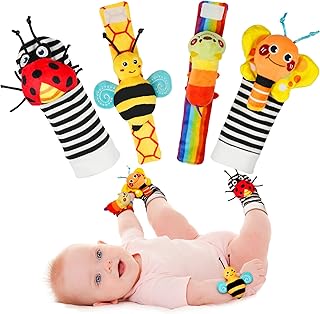 Infinno Baby Wrist Rattle Socks and Foot Finder Set – Garden Bug Series