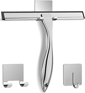All-Purpose Stainless Steel Shower Squeegee with Adhesive Hooks