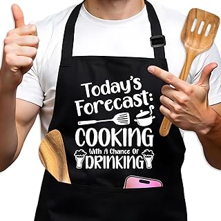 Funny Cooking Apron for Men – Today’s Forecast Cooking with A Chance of Drinking