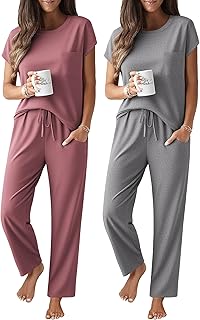 Ekouaer Soft Sleepwear Comfy PJs Set with Pockets for Women