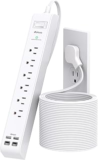 15FT Extension Cord, Flat Plug Surge Protector Power Strip