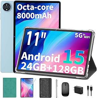 Android 15 Tablet with Keyboard – 11 inch, 24GB RAM, Dual Camera