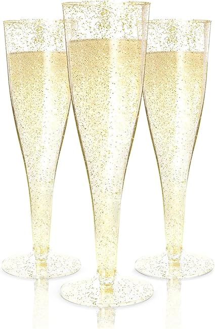 Prestee Gold Plastic Champagne Flutes