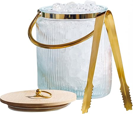 Glass Ice Bucket with Lid – Ribbed Design