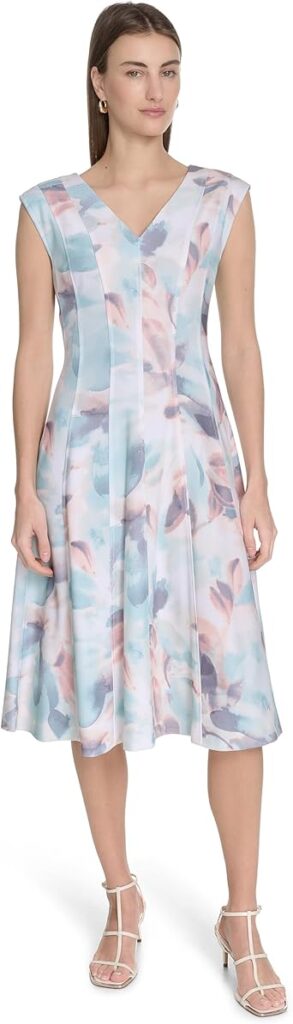 Calvin Klein Womens Vneck Midi Dress