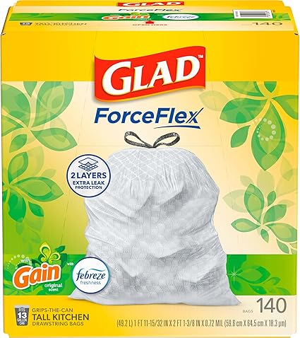 Glad ForceFlex Kitchen Trash Bags, 140 Count