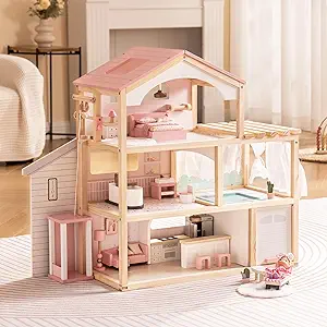 ROBUD Wooden Dollhouse with Furniture
