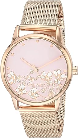 Nine West Floral Dial Mesh Watch