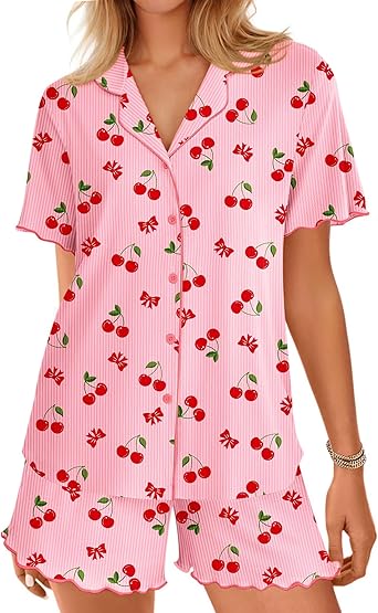 Ekouaer Button Up Pajamas Set for Women