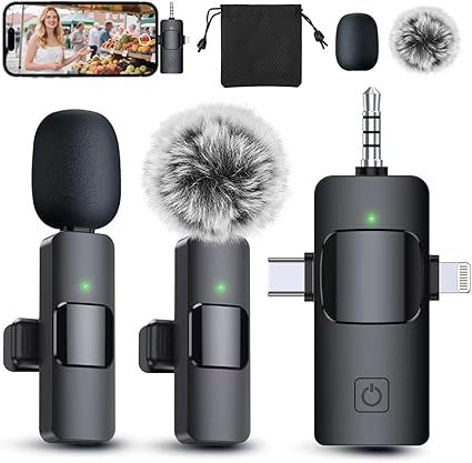 PQRQP 3 in 1 Wireless Lavalier Microphone