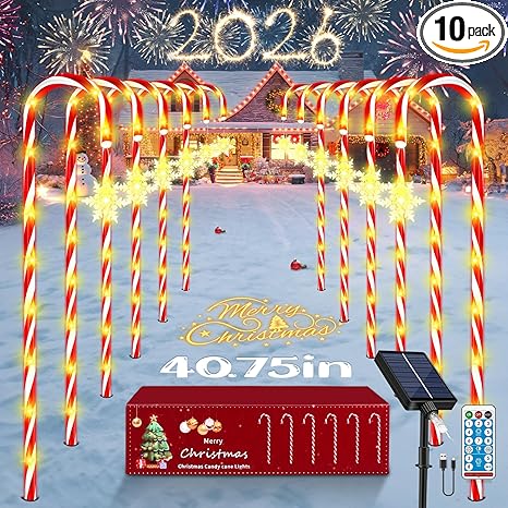 HELESIN Solar Candy Cane Pathway Lights