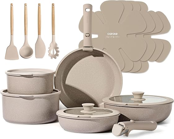 CAROTE 19pcs Non Stick Cookware Set
