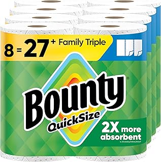 Bounty Quick-Size Paper Towels, White, 8 Family Triple Rolls = 27 Regular Rolls — 20% OFF | Only $24.79