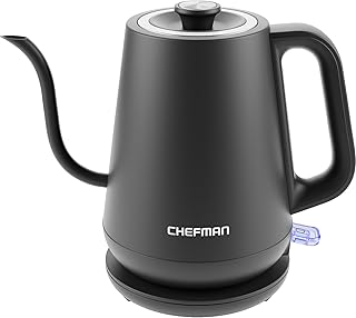 Chefman Gooseneck Electric Kettle, 0.8L Pour Over Tea Kettle for Coffee and Tea, One-Touch Operation, Boil-Dry Protection, Auto Shut-Off, Ultra-Fast Hot Water Boiler – Black — 51% OFF | Only $19.66