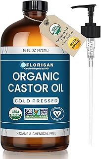 Florisan USDA Certified Organic Castor Oil 16oz Glass Bottle, Cold Pressed, Hexane-Free, Non-GMO, Vegan, 100% Pure Castor Oil for Hair Growth, Skin, Lashes, Eyebrows, EWG Verified — 60% OFF | Only $12.70