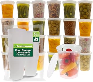 Freshware Food Storage Containers [24 Set] 32 oz Plastic Deli Containers with Lids, Slime, Soup, Meal Prep Containers | BPA Free | Stackable | Leakproof | Microwave/Dishwasher/Freezer Safe — 33% OFF | Only $12.78