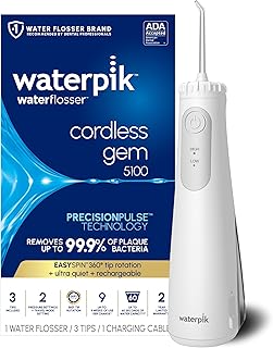 Waterpik Cordless Gem Water Flosser 5100 for Travel and Home, Rechargeable, Portable, Waterproof for Shower, Daily Gum Care, Cleaning Teeth, Braces, Implants, 3 Flossing Tips, ADA Accepted White WF-27 — 85% OFF | Only $11.65
