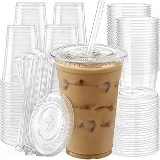 100 Pack 16 oz Plastic Cups with Lids and Straws, Clear Disposable Plastic Cups, Heavy Duty Iced Coffee Cups with Leak-Resistant Lids, Cold Drink Cups for Smoothies, Juice, Soda & Party To Go — 36% OFF | Only $15.29