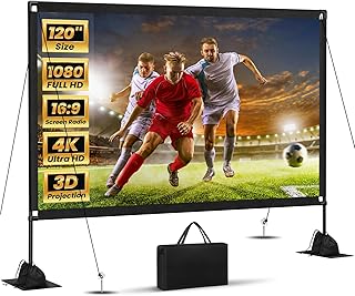 120inch Projector Screen with Stand: Portable Projector Screen Outdoor Indoor Front/Rear16:9 4K HD with Carry Bag Sandbag- Movie Screen for Backyard Moive Night, Camping, Theater — 40% OFF | Only $59.99