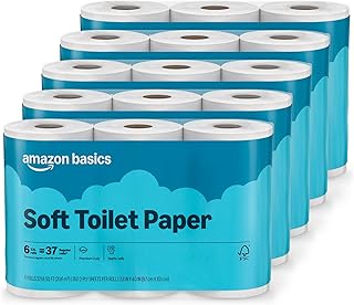 Amazon Basics 2-Ply Soft Toilet Paper, 30 Rolls (5 Packs of 6), 350 Sheets per Roll, Septic Safe, Equivalent to 185 Regular Rolls — 15% OFF | Only $21.42