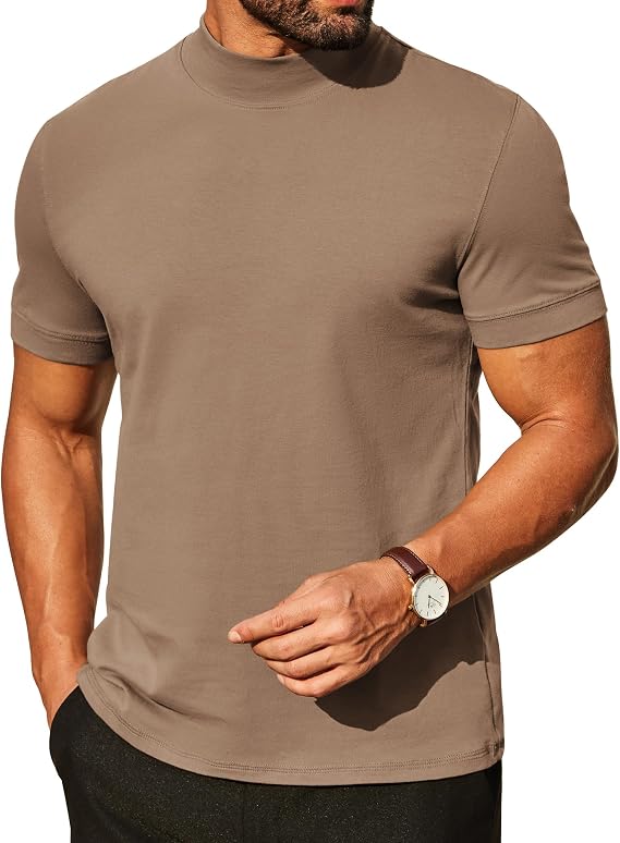 COOFANDY Mens Mock Turtleneck Shirts Casual Premium Cotton Short Sleeve Shirt Basic Half Neck T-Shirts — 43% OFF | Only $14.24
