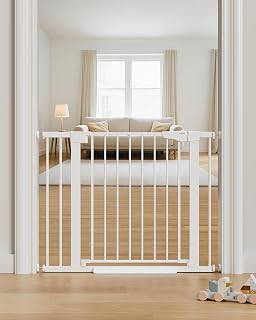 Cumbor 29.7-40.6″ Baby Gate for Stairs, Mom’s Choice Awards Winner-Dog Gate for Doorways, Pressure Mounted Auto-Close Pet Gates for Dogs Indoor, Safety Child Gate with Easy Walk Thru Door, White — 24% OFF | Only $75.99