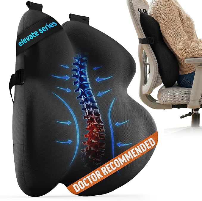 Elevate Series by Everlasting Comfort Lumbar Support Pillow for Office Chair – Memory Foam Back Cushion for Car Seat – Promotes Better Posture, Back Pain Relief – Ideal for Gaming and Desk Chairs — 50% OFF | Only $30.00