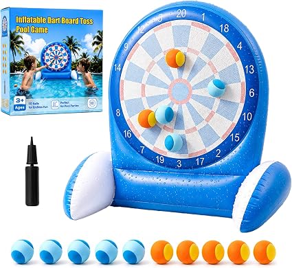 Inflatable Dart Board Water Game for Kids – Pool Toys with Sticky Balls, Safe PVC Material, Add Water for Stability, Includes 10 Balls & Air Pump, Ages 3-12 Family Outdoor Fun — 50% OFF | Only $20.00