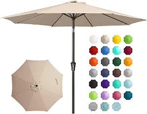 JEAREY 9FT Outdoor Patio Umbrella Outdoor Table Umbrella with Push Button Tilt and Crank, Market Umbrella 8 Sturdy Ribs UV Protection Waterproof for Garden, Deck, Backyard, Pool (Beige) — 39% OFF | Only $35.98