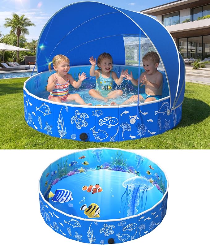 Kiddie Pool with Canopy, 51in Foldable Toddler Pool,Pop Up Baby Pool with Shade,UPF 50+UV Portable Swimming Pool for Kids,Collapsible Baby Pool for Beach, Outdoor Toddler Pool for Backyard — 47% OFF | Only $26.42