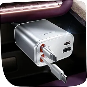 LISEN Retractable Car Charger for iPhone, for iPhone 17 Pro Max 16 15 14 13 12 Plus Mini, Cute 4 in 1 Retractable USB C Car Charger Fast Chareg for Women Men, 84W Fast Charging Car Accessorie | Multiple Ports Car Charger, Retractable Car Charger Fast Charge for iPad, for Samsung, Car Accessories for Men Women — 50% OFF | Only $20.00