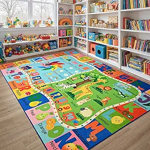 Maxsoft Kids Rug for Playroom, Educational 3×5 Play Mat for Classroom, Washable Playmat for Learning ABC Alphabet Animal Colors Shapes Numbers Daycare Rug for Kids Room Nursery Children Toddler — 50% OFF | Only $11.69