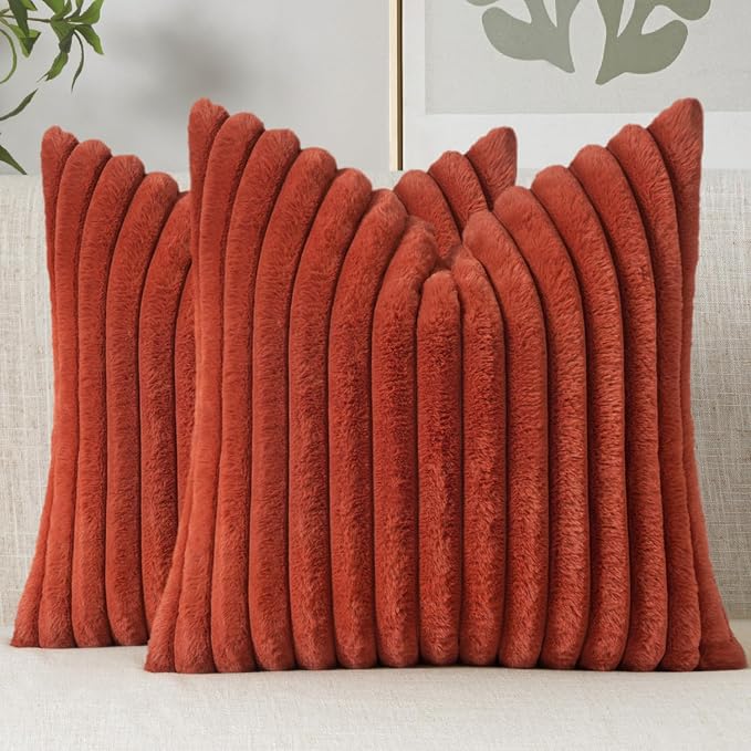 MIULEE Faux Fur Decorative Throw Pillow Covers 18×18 Set of 2 Rust | Vintage Boho Fall Home Decor Soft Plush Couch Pillows Cozy Fluffy Cushion Covers for Sofa Bed Living Room — 67% OFF | Only $6.50