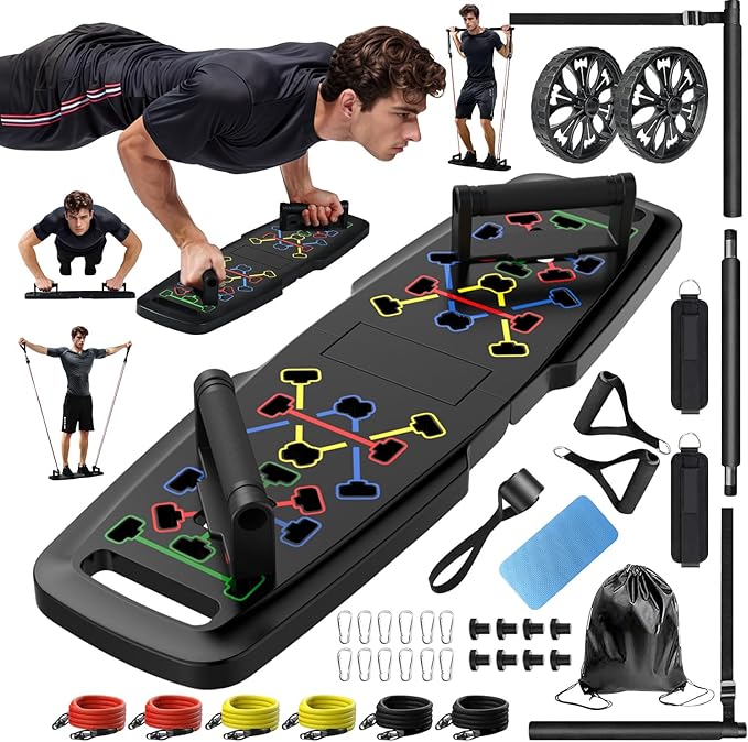 MQRW Push Up Board,Home Gym,Portable Exercise Equipment,Pilates Bar and 20 Fitness Accessories with Resistance Bands and Ab Roller Wheel,Full Body Workout at Home — 37% OFF | Only $37.79