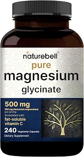 Naturebell Pure Magnesium Glycinate 500mg, 240 Veggie Capsules | 100% Chelated & Purified – 3rd Party Tested, Vegan Friendly, Non-GMO, Filler Free — 20% OFF | Only $15.96