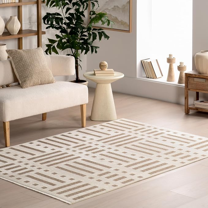 Nuloom Versa Mina Beige/Cream, 4′ x 6′, Soft and Cozy, High Traffic, Stain Resistant, Easy Clean, Durable, Reversible, Machine Washable Area Rug for Bedroom, Living Room, Dining, Foyer — 75% OFF | Only $31.25