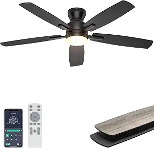 Ohniyou Ceiling Fans with Lights, 52” Low Profile Ceiling Fan with Light and Remote/APP Control, Modern Flush Mount Ceiling Fan for Indoor Bedroom Living Room, Dimmable, Quiet DC Motor, Black — 34% OFF | Only $60.05