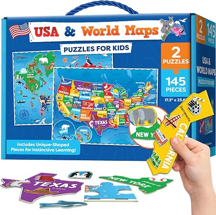 Puzzles for Kids Ages 4-6-8-145pcs World Map & United States Puzzle – Educational Toys for 4+ Year Old – Kids Puzzles Ages 5-8 – Puzzle Games for Kids Ages 5-8 – Gifts for 4 Year Old Girl, Boys — 37% OFF | Only $23.91