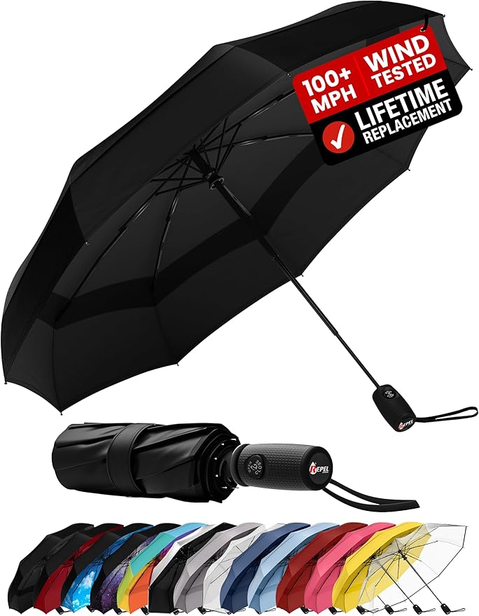 Repel Windproof Travel Umbrella – Compact & Withstands Winds up to 100MPH , Strongest Premium Auto Folding Umbrella for Rain and Sun – Durable, Light & Portable for Women & Men , Fits Backpack & Cars — 43% OFF | Only $22.79