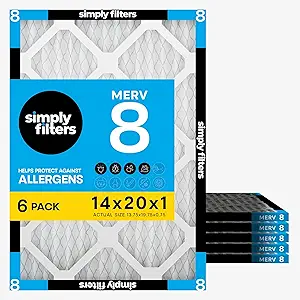 Simply 14x20x1 Air Filter, MERV 8, 6 Pack, For Home AC Furnace & HVAC (Actual Size: 13.75″x19.75″x0.75″) DUST, Pet, & Allergy Control — 22% OFF | Only $4.66