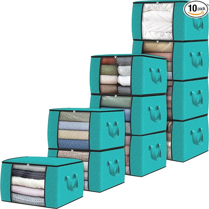 Storage Bags,Clothes Blanket Storage Bins Foldable Closet Organizers with Reinforced Handle for Home Dorm Storage and Organization,Fabric Bags for Organizing Sheets,Clothing (Green,10 Pack) — 56% OFF | Only $21.99